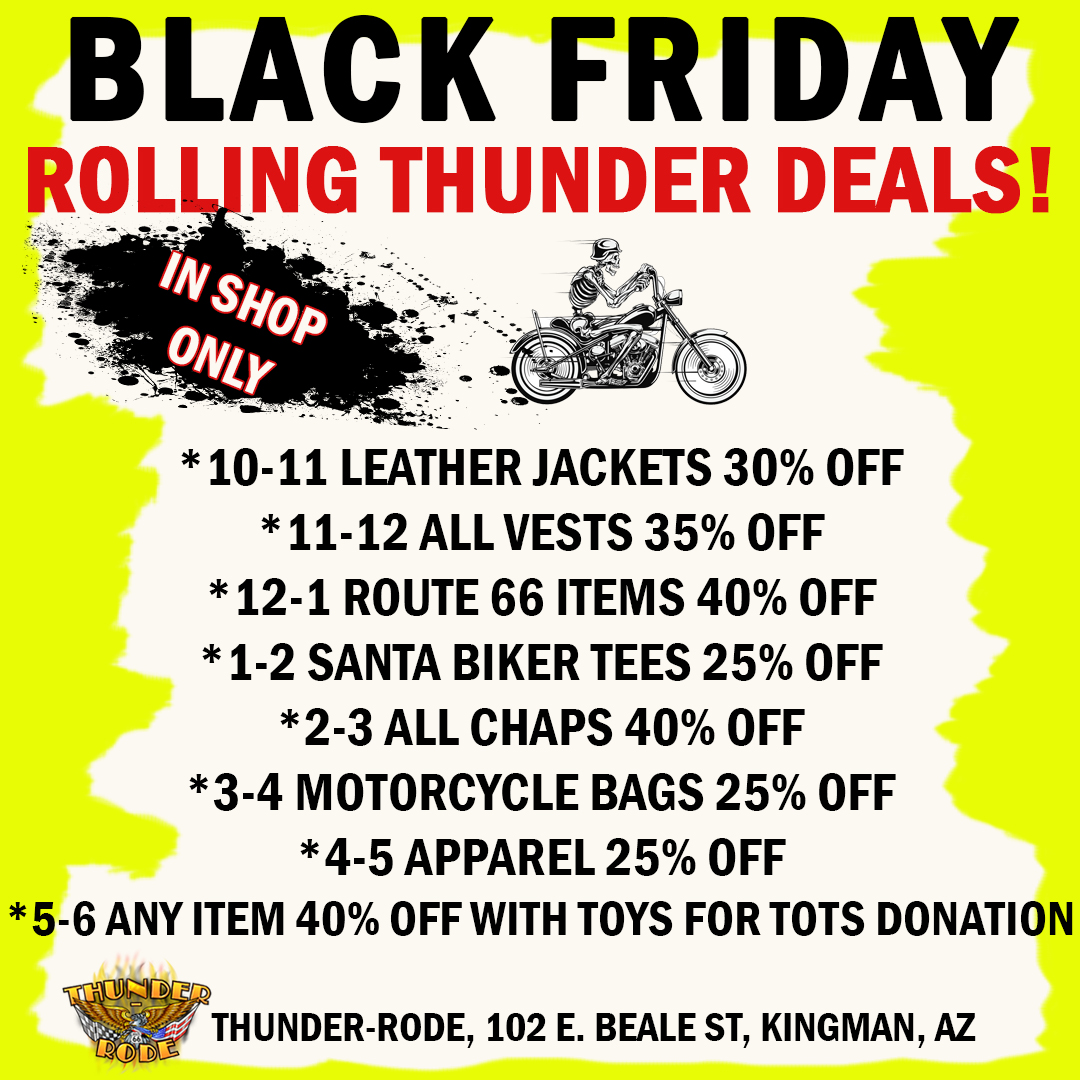 Black Friday Rolling Thunder Deals on Motorcycle Biker Gear in Kingman, Arizona
