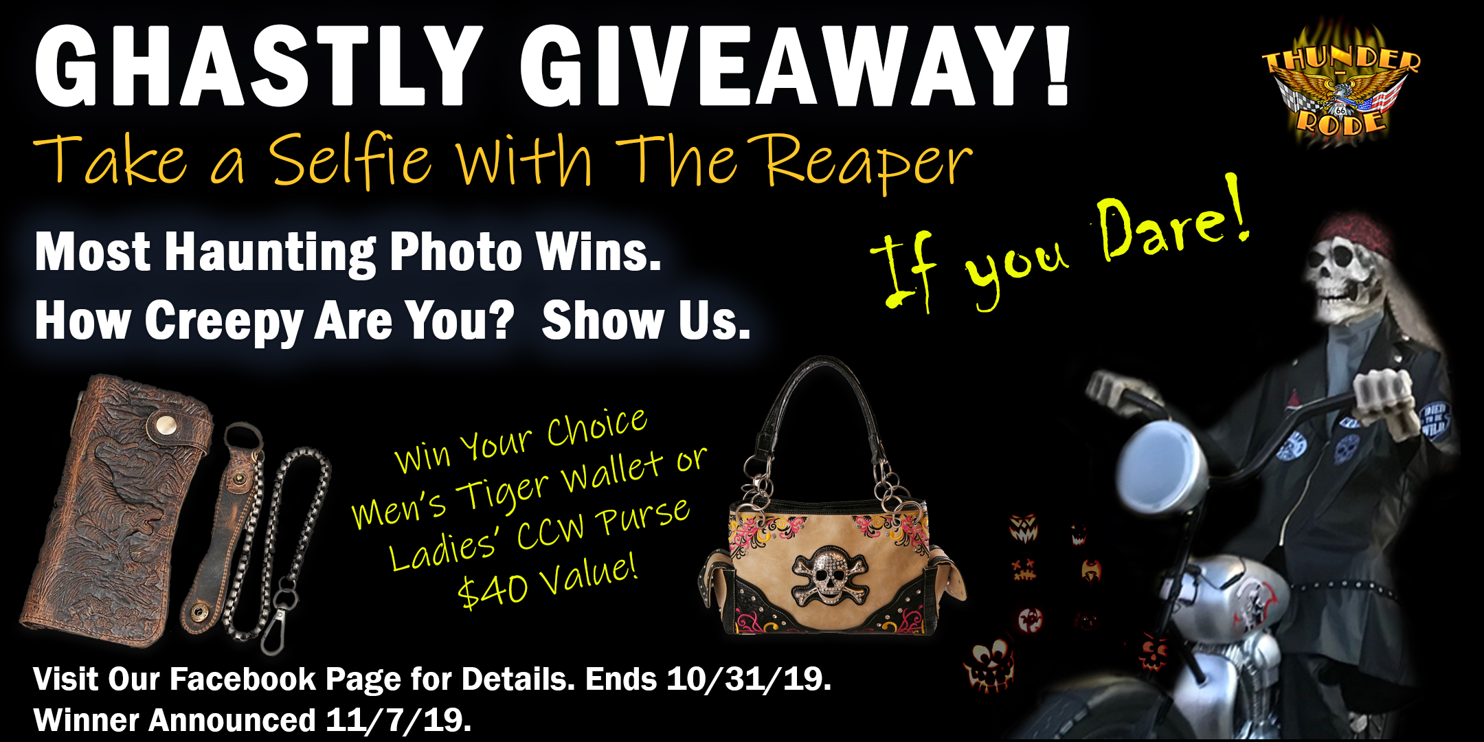 Win a Leather Wallet or CCW Purse by Taking a Selfie with The Reaper at Thunder-Rode on Route 66