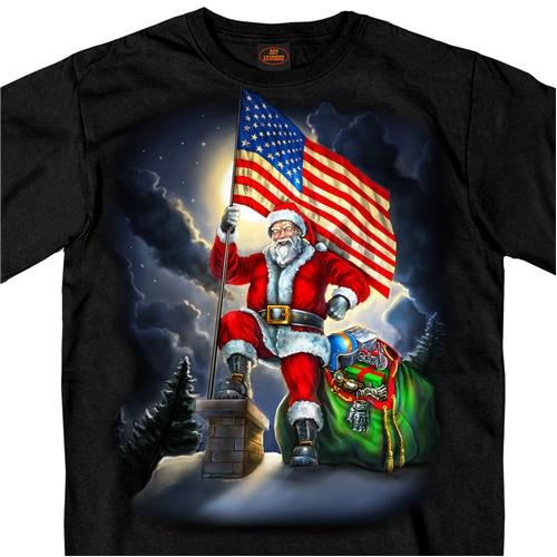Patriotic Santa Biker Tee Shirt