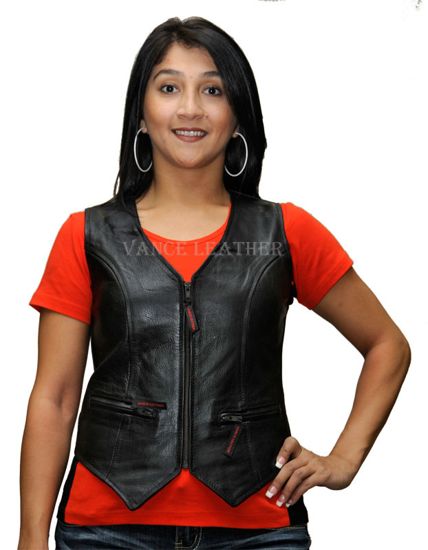 Ladies Milled Leather Zipper Vest W/Lace Sides