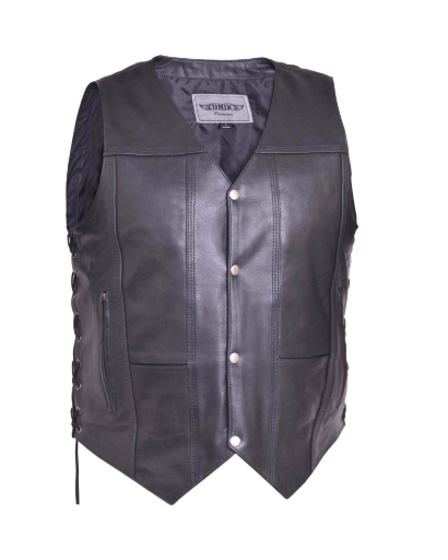 Men's Premium 10-Pocket Leather Vest - Black