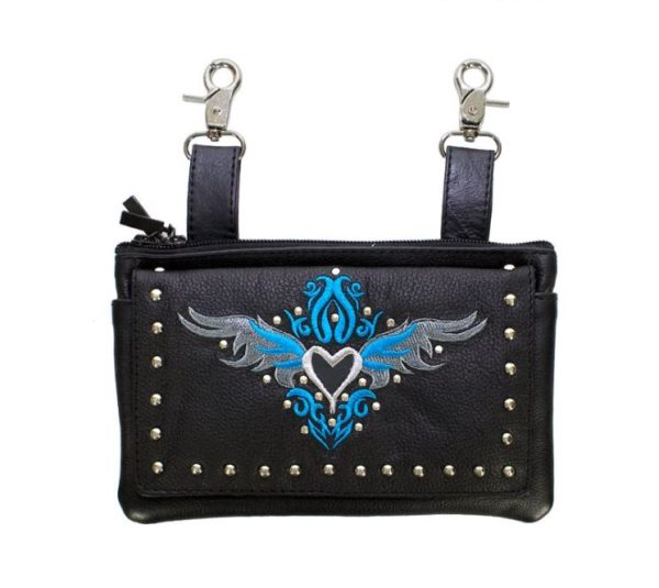 Leather Belt Bag with Heart and Studs turquoise teal Leather Belt Bag with Heart and Studs turquoise teal