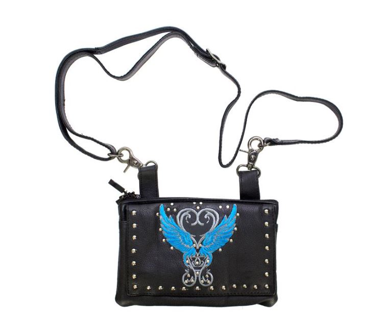 Studded Leather Belt Bag With Turquoise Wings