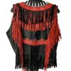 Ladies Black and Red Fringe Leather Vest - back