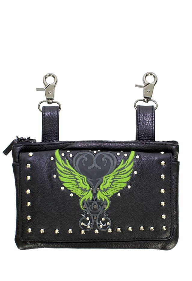 Studded Leather Belt Bag With Wings lime green