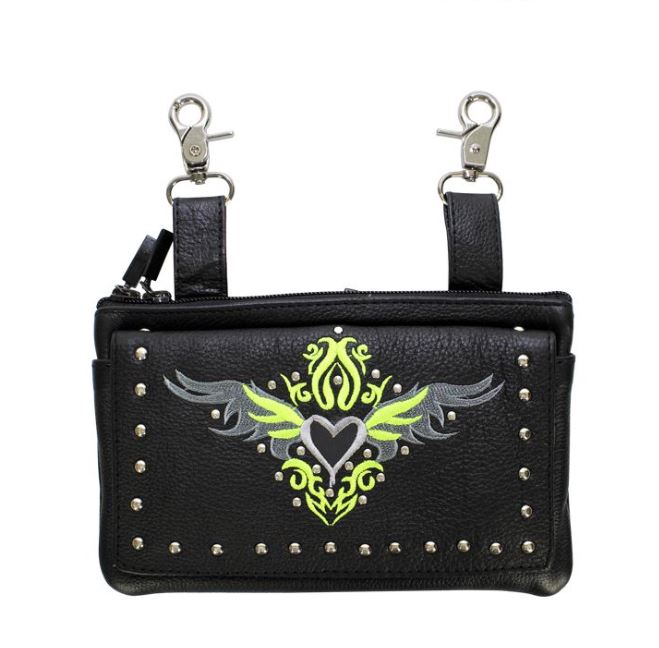 Leather Belt Bag with Heart and Studs red