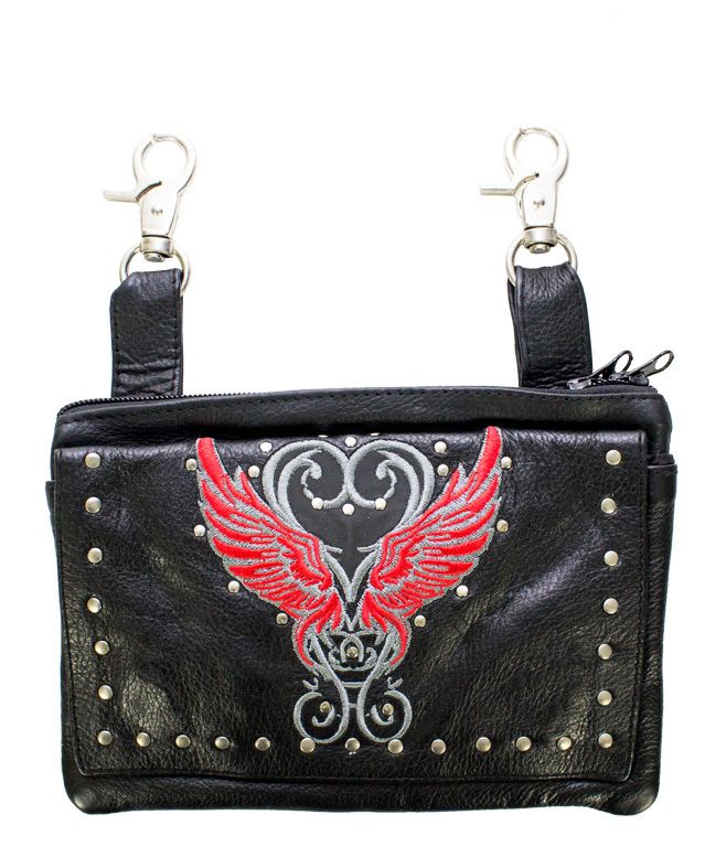 Studded Leather Belt Bag With Wings red