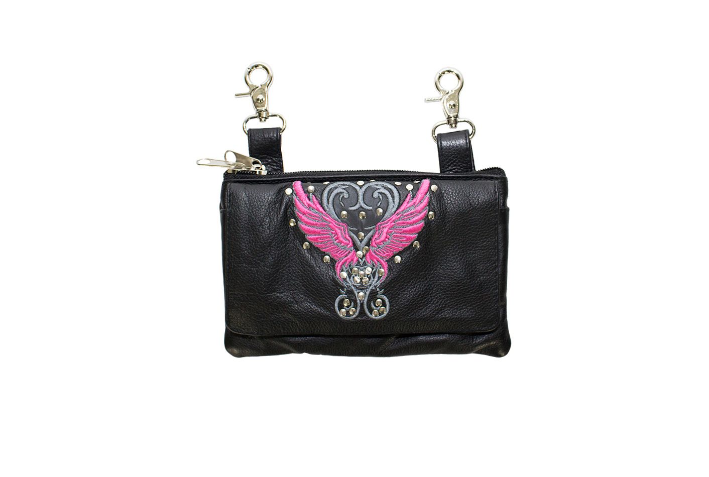 Studded Leather Belt Bag With Wings pink
