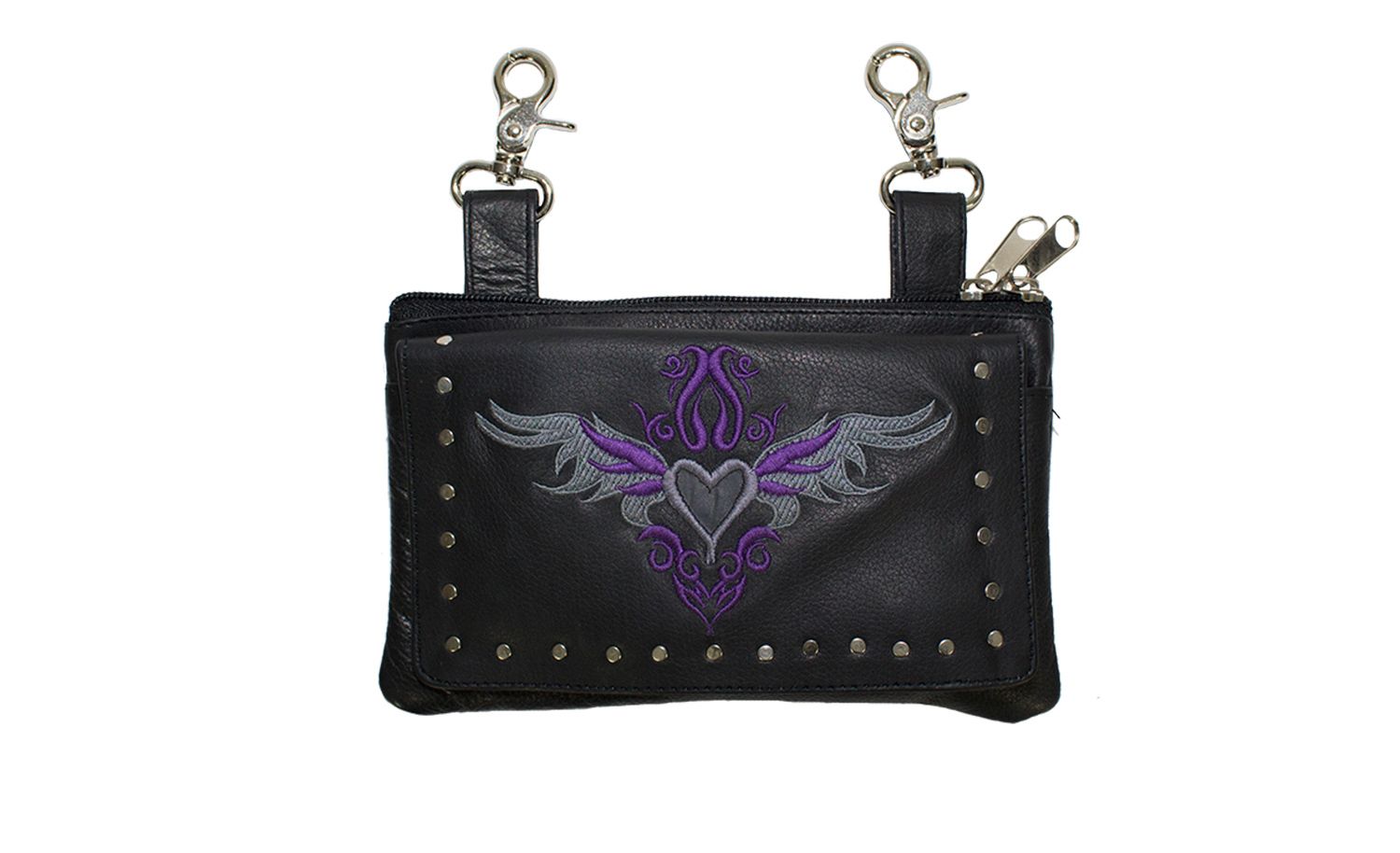 Leather Belt Bag with Heart and Studs purple Leather Belt Bag with Heart and Studs purple
