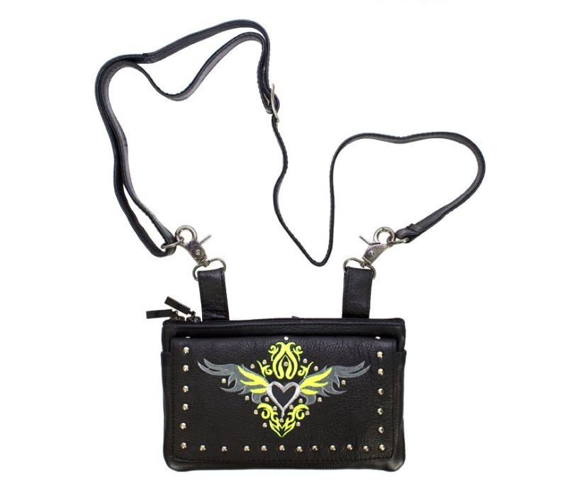 Leather Belt Bag with Heart and Studs