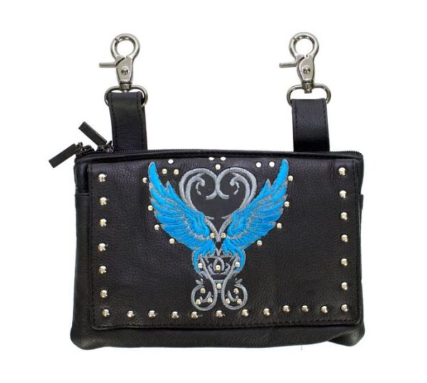Studded Leather Belt Bag With Wings red Studded Leather Belt Bag With Wings red