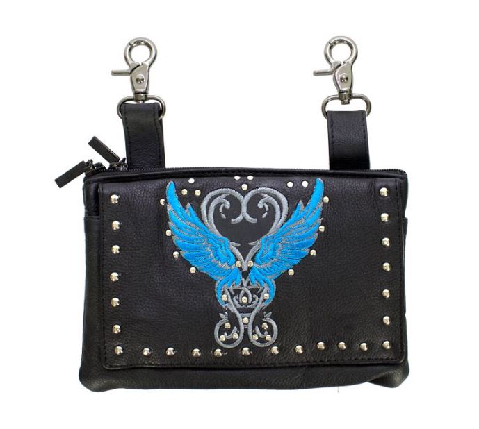 Studded Leather Belt Bag With Wings red