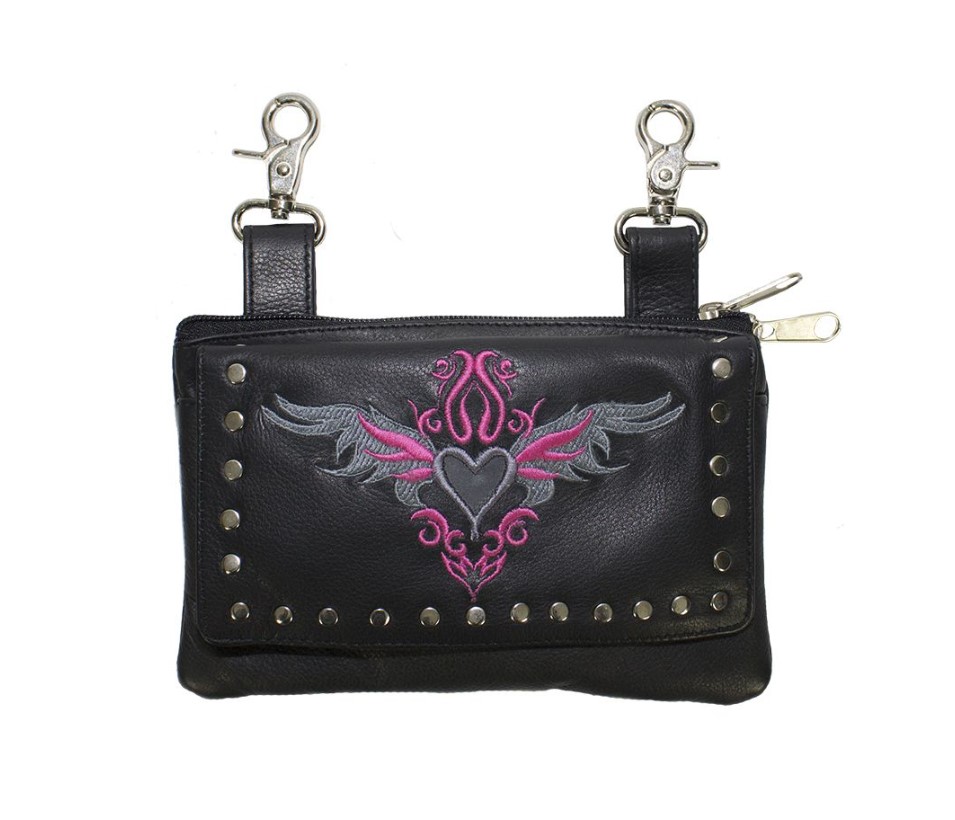 Leather Belt Bag with Heart and Studs pink Leather Belt Bag with Heart and Studs pink