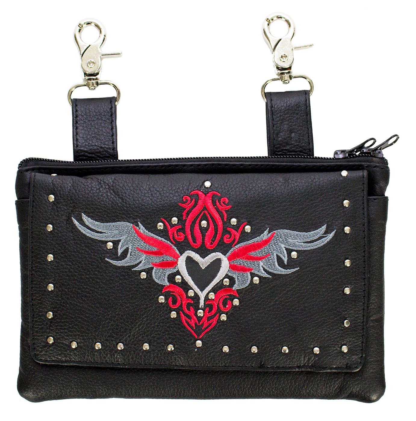 Leather Belt Bag with Heart and Studs red Leather Belt Bag with Heart and Studs red