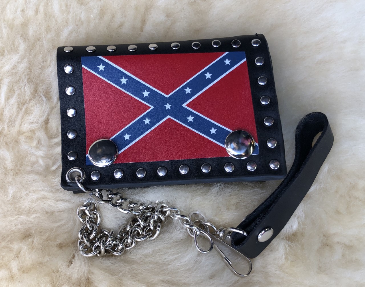 Rebel Flag Trifold Biker Wallet with Chain
