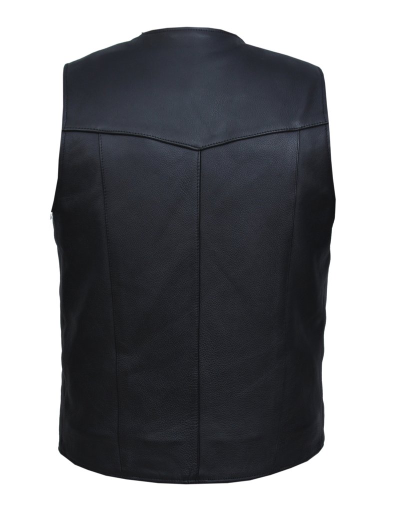 Men's Black Leather Vest - Plain Sides