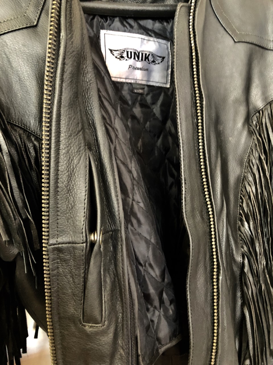 Ladies Premium Fringe Leather Jacket - Black - "Be Fringed" - Inside Pockets