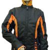 Ladies Textile Cordura Crystal Jacket - Black with Orange Accents and Orange Hoodie